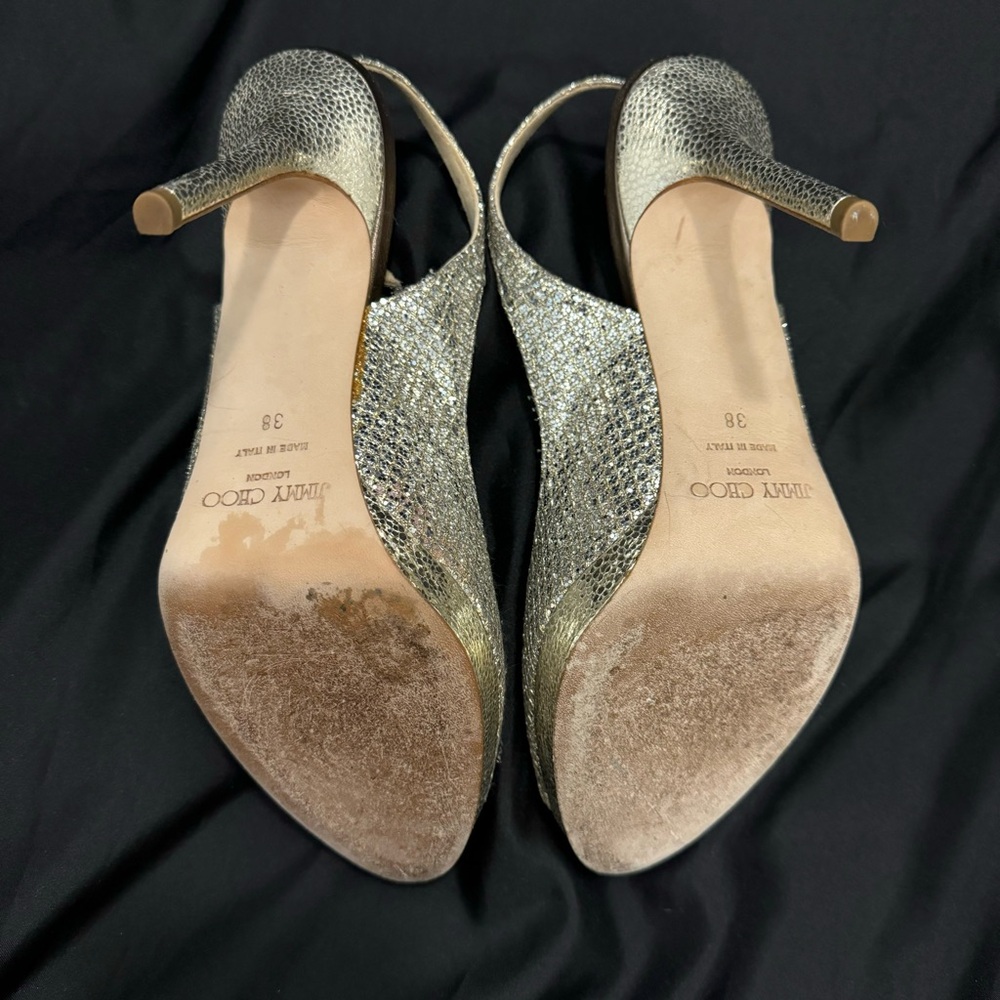 Authentic Jimmy Choo Nova Champagne Glittery Peep Toe Slingbacks w/ Original Box - Picture 15 of 16